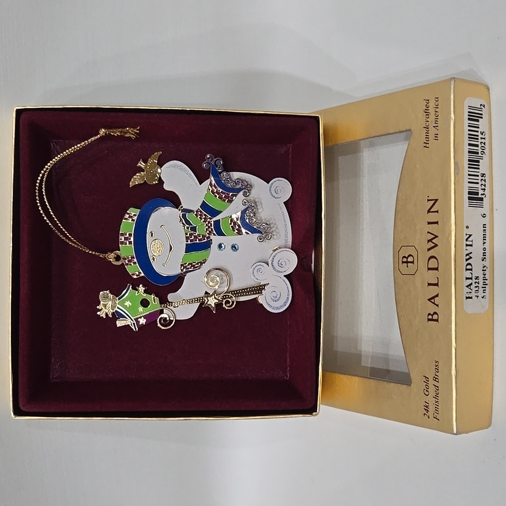 Baldwin Brass 24kt Gold Snippety‎ Snowman Ornament Christmas Holiday